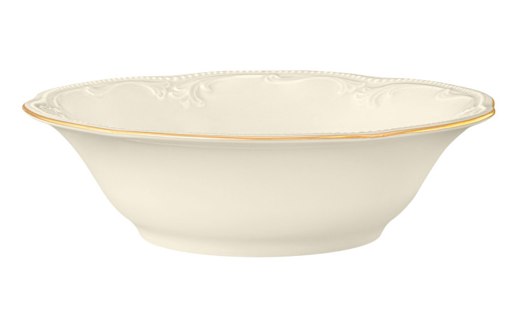 Dessertschale Rubin 13,5 cm aus Porzellan in beige mit goldenem Rand.