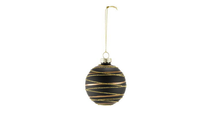 Christbaumkugel 6 cm in schwarz mit einer goldenen Absetzung in matt und Glitzer.