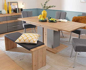 Esszimmer LIV'IN Lucera 150 mit Bank, Esstisch und Sideboard aus Artisan Eiche & MDF in mattem Basalt